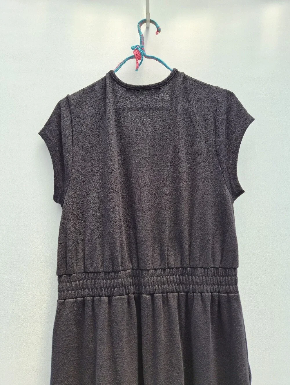 Free People Beach Rita Jumpsuit M Black Terry Knit Deep V Minimalist Resortwear